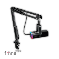 Microfone Dinamico Fifine AM8T Com Suporte Articulado - RGB - XLR - USB